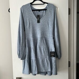Heather Blue Long Sleeve Mini Sweater Dress